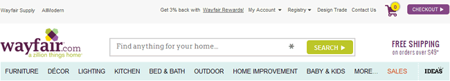 Wayfair website header design example