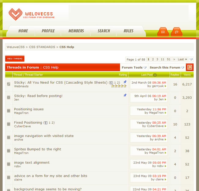 We Love CSS forum design example