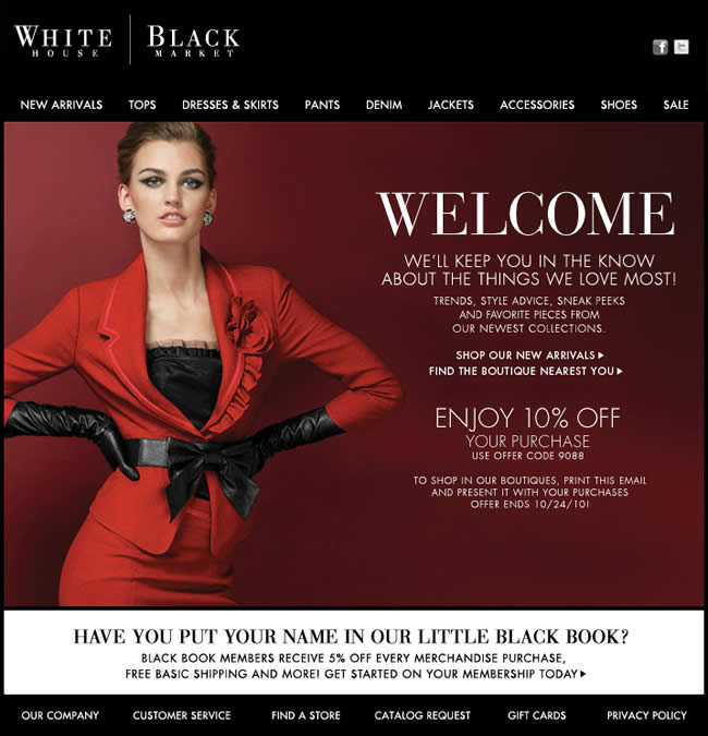 White House | Black Market welcome email design example