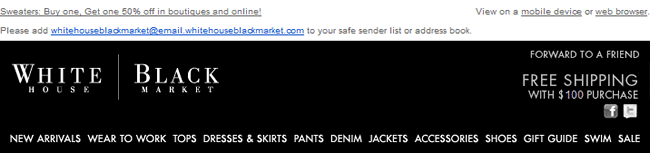 White House Black Market email header design example