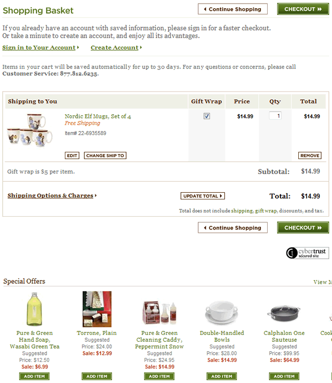 Williams-Sonoma ecommerce shopping cart design example