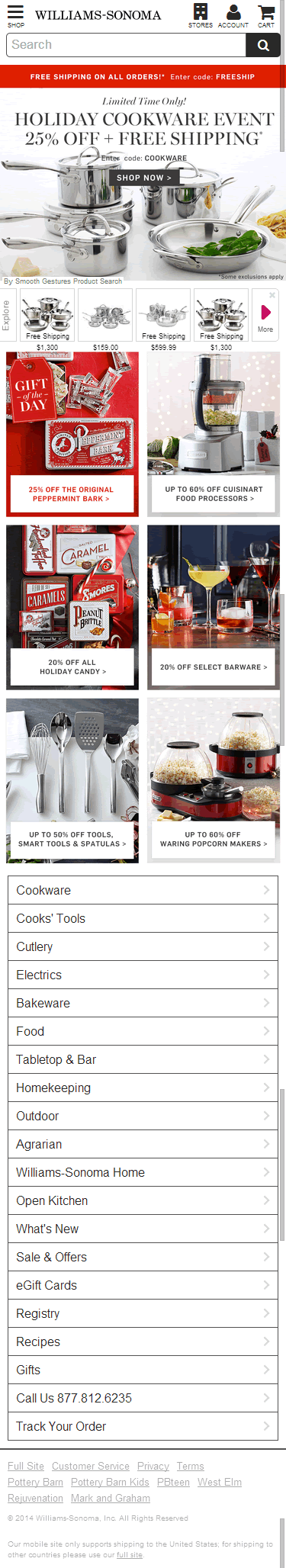 Williams-Sonoma ecommerce mobile home page design example