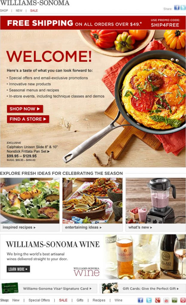 Williams-Sonoma welcome email design example