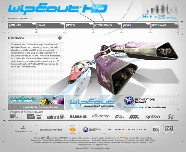 Wipeout HD video game website design example