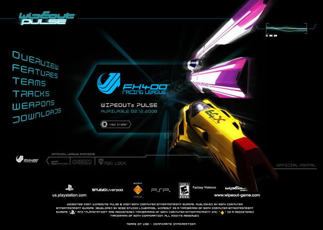 Wipeout Pulse video game website design example