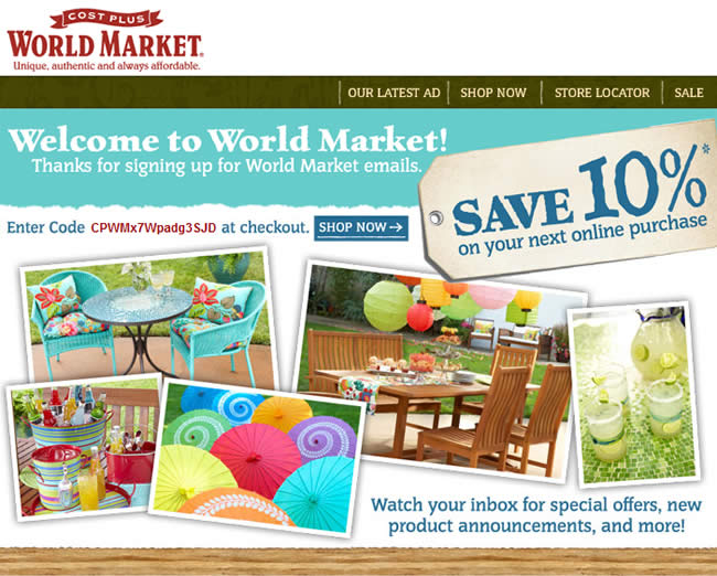 World Market welcome email design example