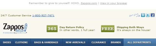 Zappos email header design example