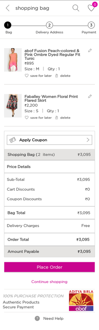 Abof mobile shopping cart (Android app)