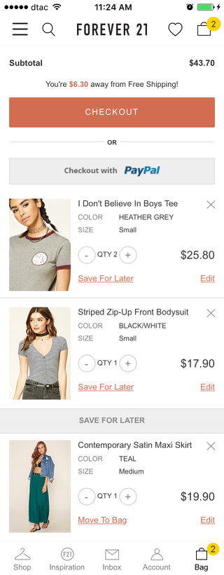 Forever 21 mobile shopping cart design