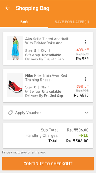 Jabong mobile shopping cart (Android app)