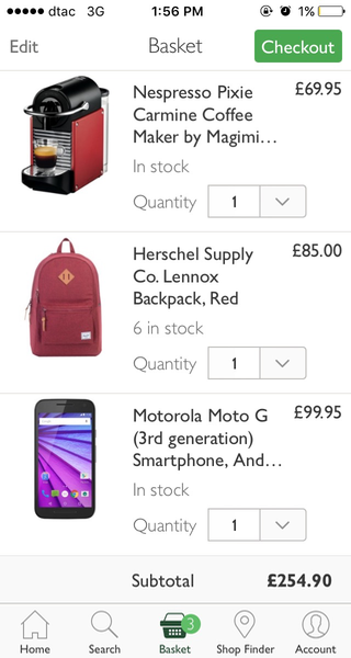 John Lewis mobile shopping cart design