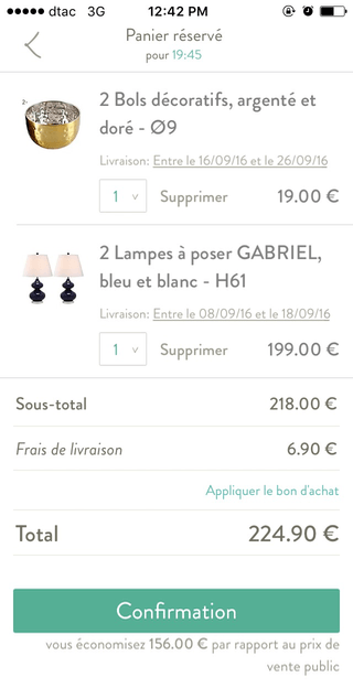 La Redoute mobile shopping cart (iPhone app)