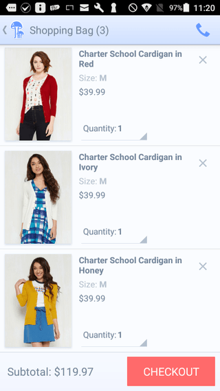 ModCloth mobile shopping cart (iPhone app)