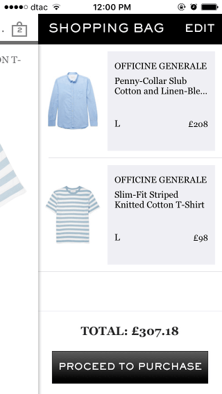 Mr Porter mobile shopping cart (iPhone app)