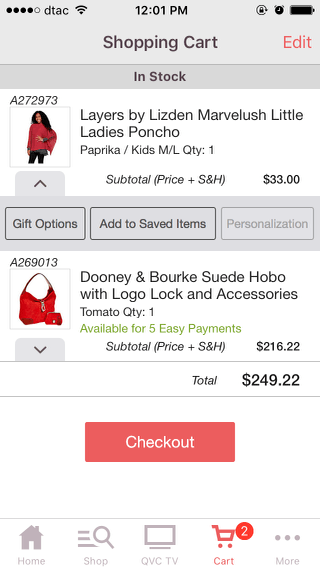 QVC mobile shopping cart (iPhone app)
