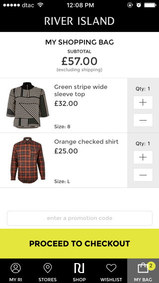 River Island mobile shopping cart (iPhone app)