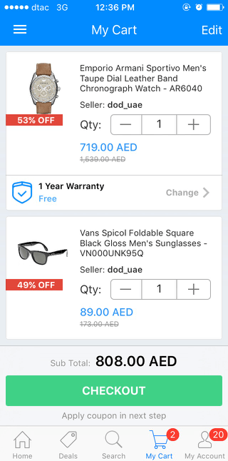 Souq mobile shopping cart (iPhone app)