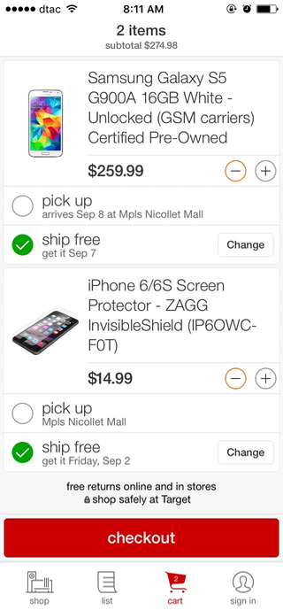 Target mobile shopping cart (iPhone app)