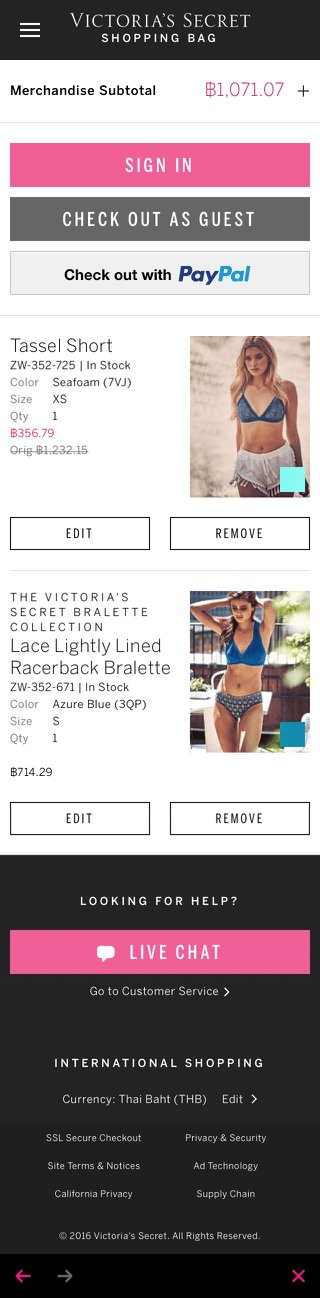 Victoria's Secret mobile shopping cart (iPhone app)