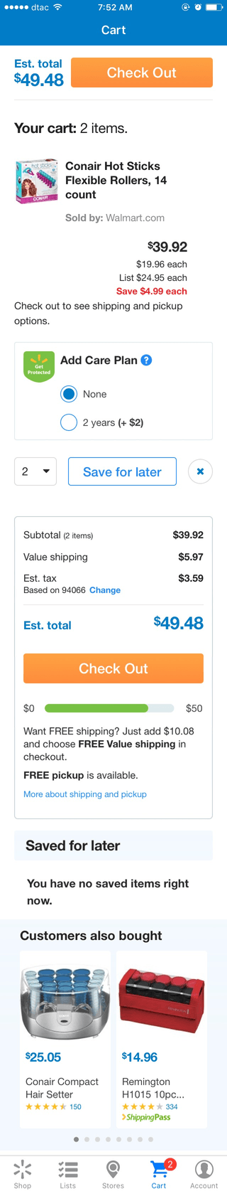 Walmart mobile shopping cart (iPhone app)