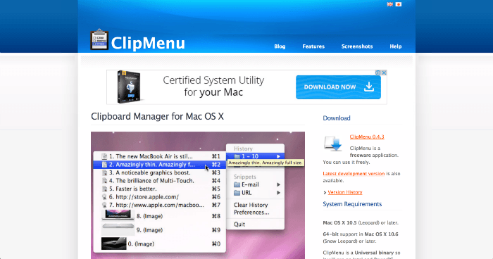 ClipMenu clipboard manager for Mac