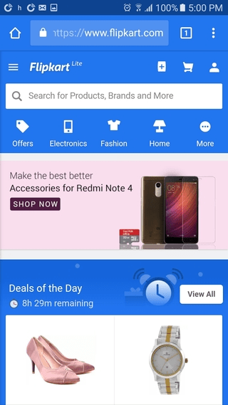 You can't miss Flipkart's mobile site search box