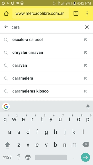 Mercado Libre insert search suggestion icons