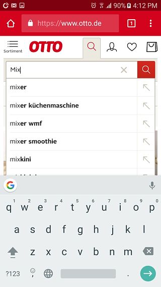 Otto.de mobile site search suggestions