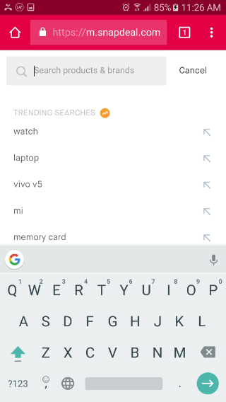 Snapdeal mobile search screen