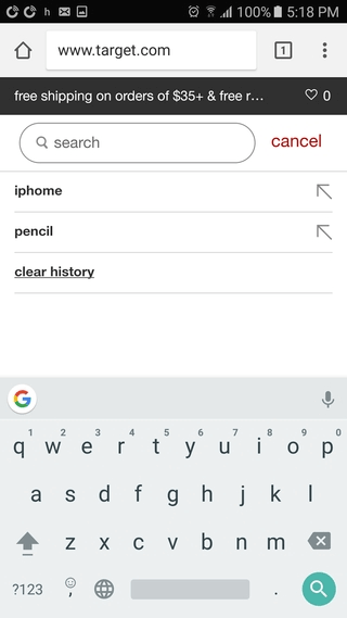 Target mobile site search lowercase keyboard