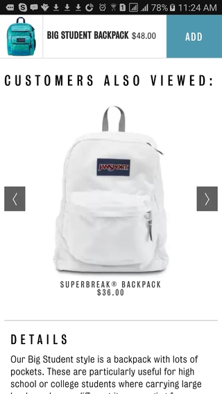 Jansport add to cart sticky button on mobile PDP
