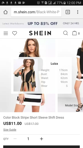 SheIn mobile website product detail page