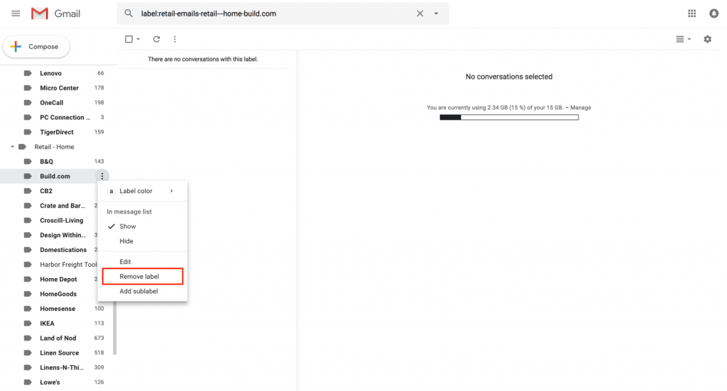 Delete a folder in Gmail