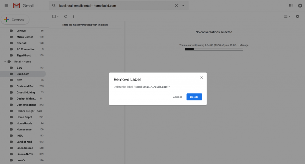 Gmail confirm delete folder