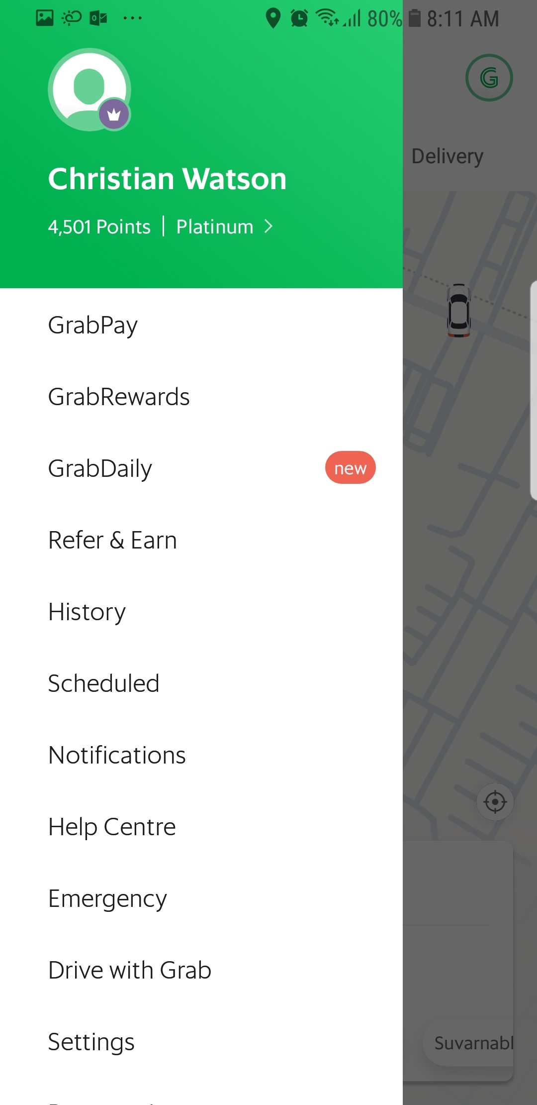 Grab app navigation drawer