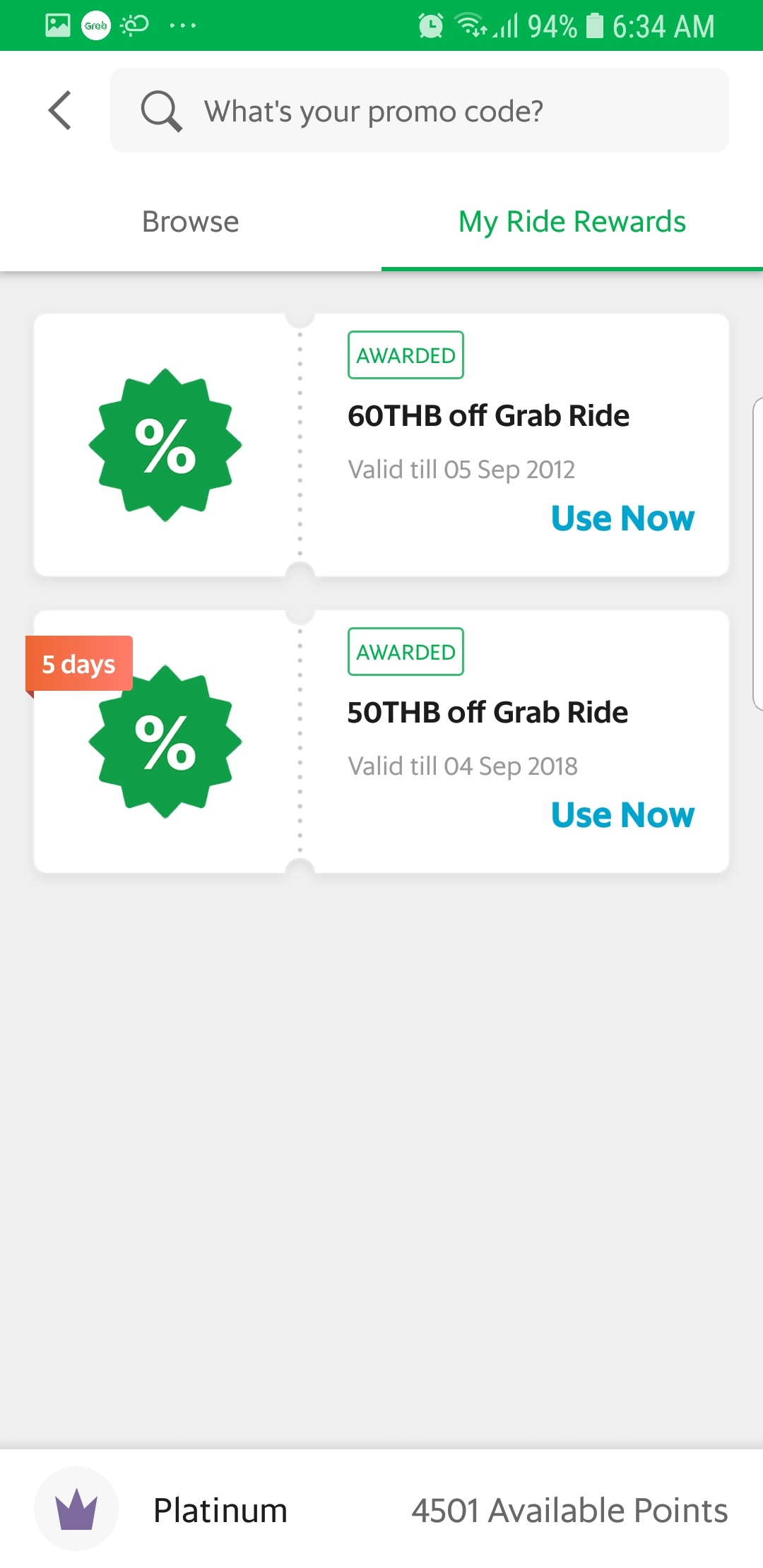 Grab promo code screen