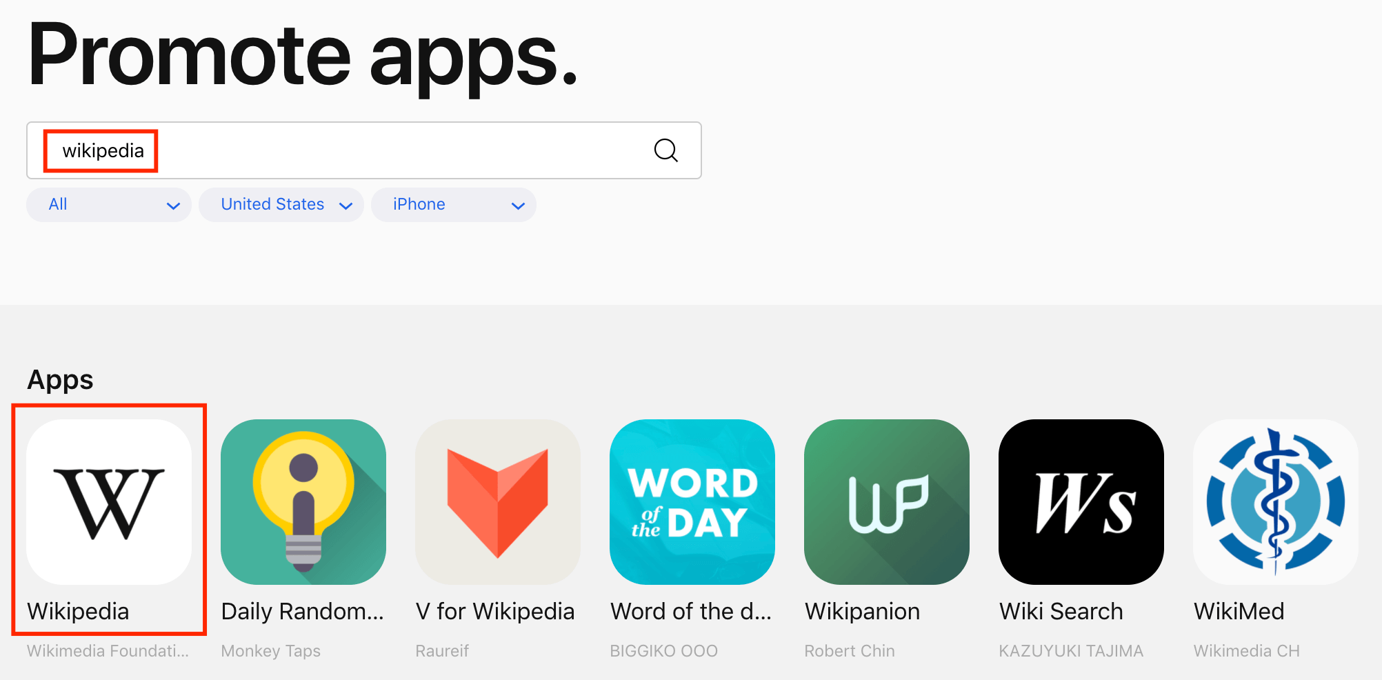 Select iOS app to promote