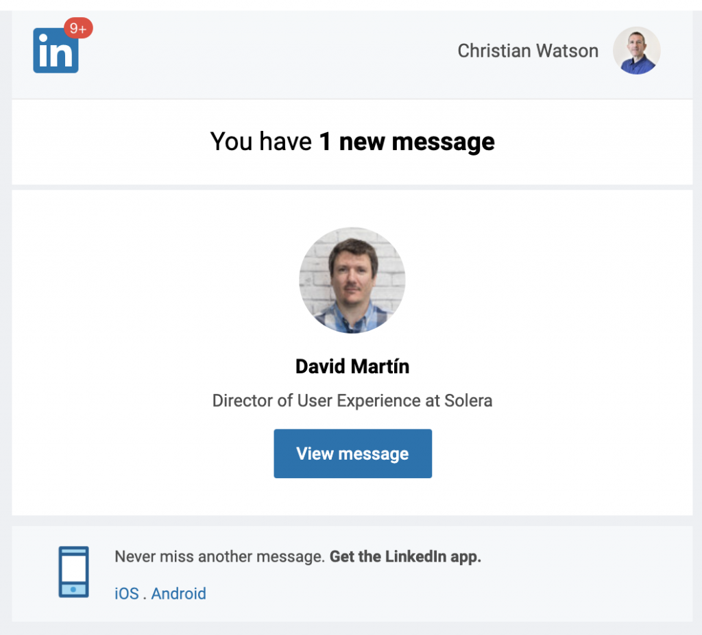 LinkedIn direct message email notification