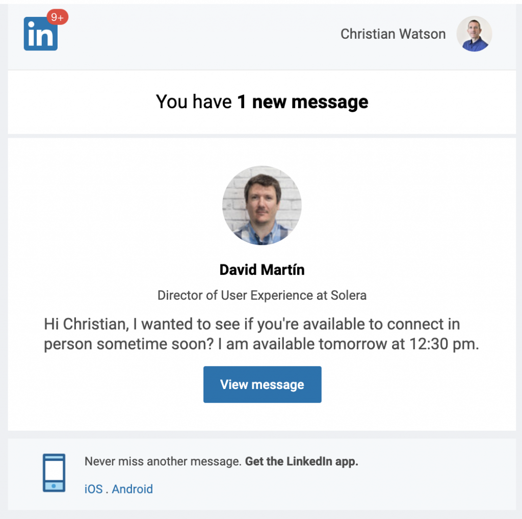 LinkedIn improved direct message email notification