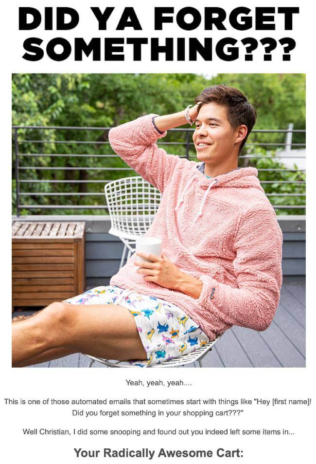 Chubbies abandoned cart email copywriting