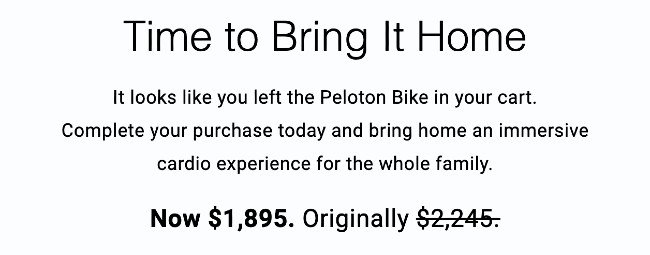 Peloton abandoned cart email copywriting