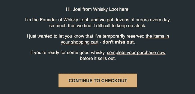 Whisky Loot abandoned cart email copywriting