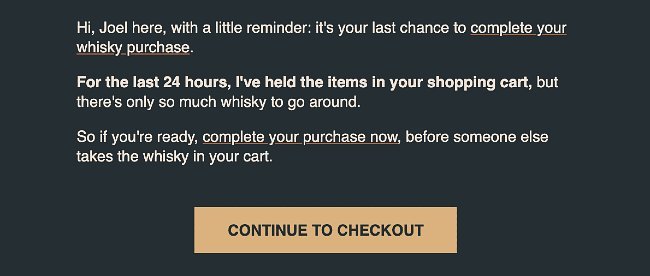 Whisky Loot abandoned cart email copywriting